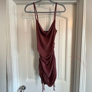 Windsor Burgundy Mini Dress with Draped Design